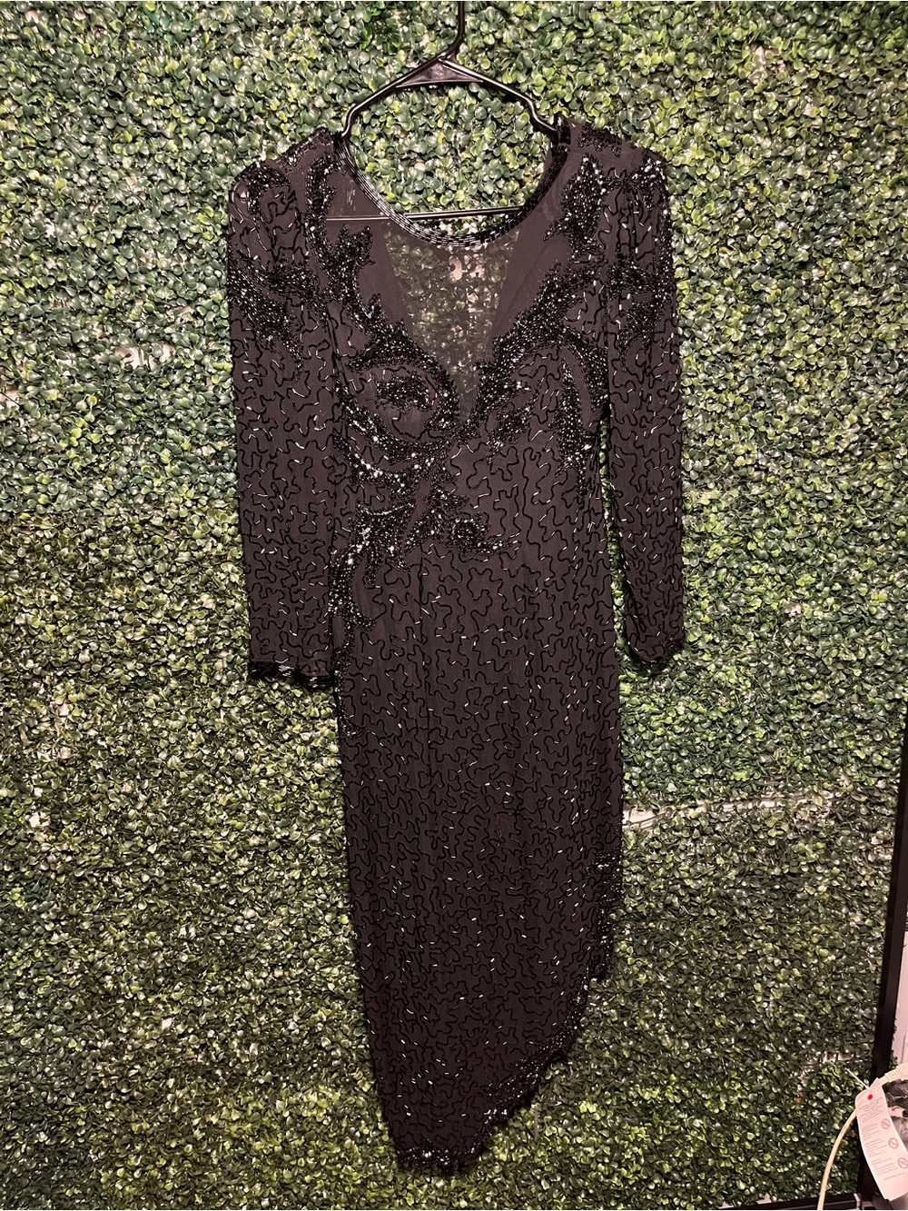 Vintage A.J. Bari Petites Black Silk Heavy Beaded Cocktail Dress Size 4 Gown